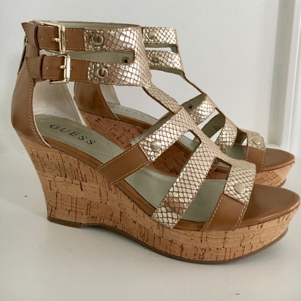 COPY - Guess Cork Gladiator Wedge Shoes